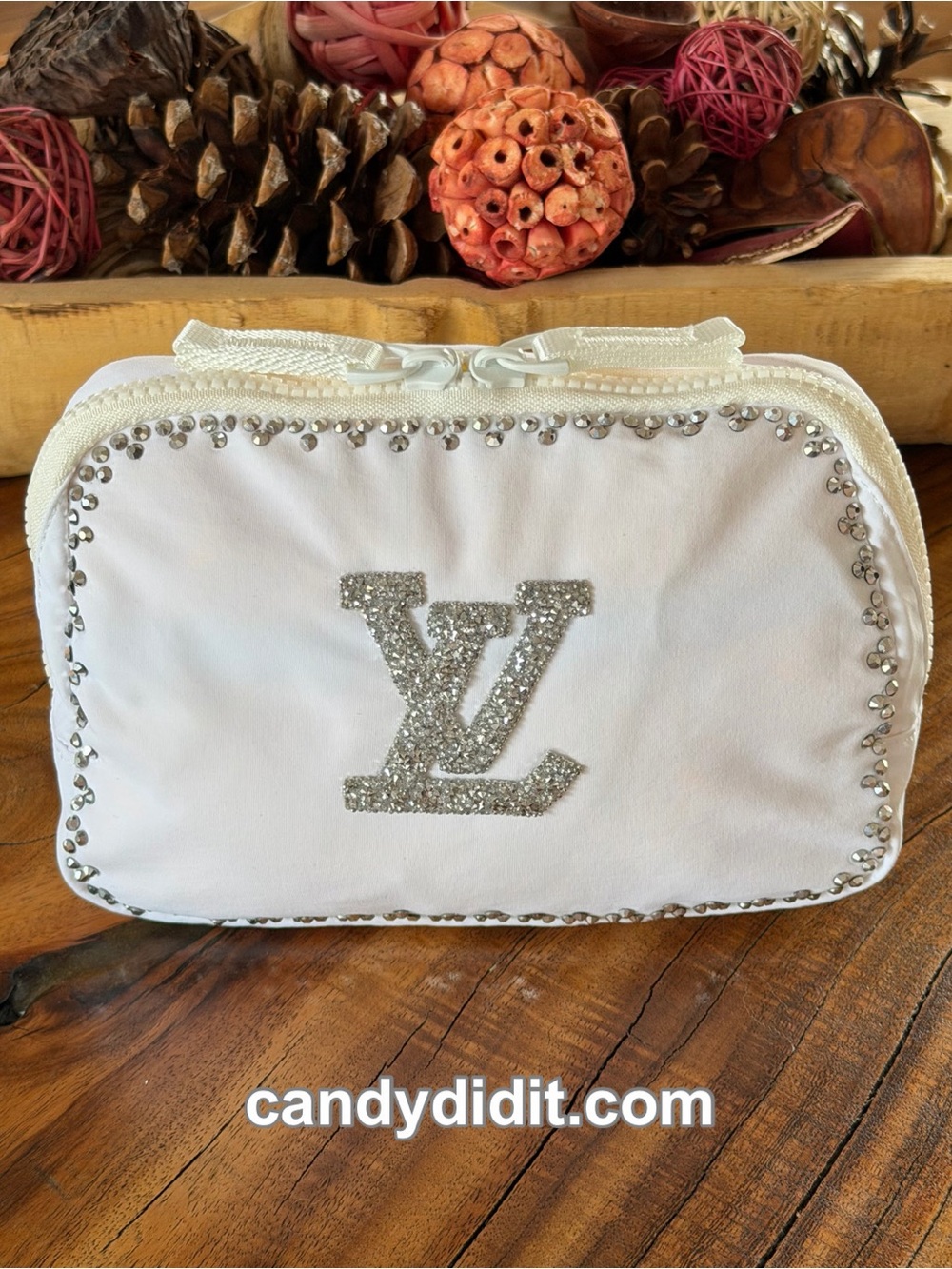 New! Handmade Candy Did It! White With Silver Crystal Logo Bum Bag Purse - Picture 4 of 13